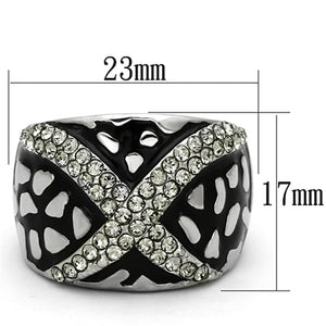 TK921 - High polished (no plating) Stainless Steel Ring with Top Grade Crystal  in Black Diamond