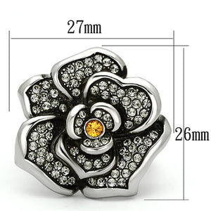 TK924 - High polished (no plating) Stainless Steel Ring with Top Grade Crystal  in Topaz