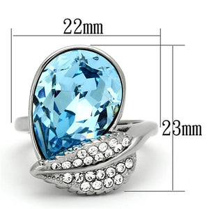 TK930 - High polished (no plating) Stainless Steel Ring with Top Grade Crystal  in Sea Blue