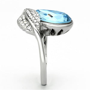 TK930 - High polished (no plating) Stainless Steel Ring with Top Grade Crystal  in Sea Blue