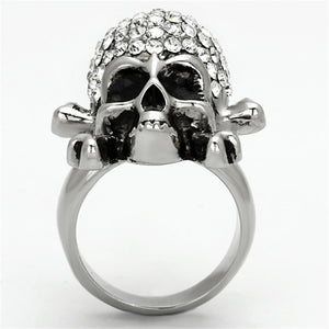 TK935 - High polished (no plating) Stainless Steel Ring with Top Grade Crystal  in Clear