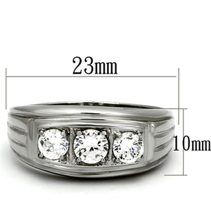 TK946 - High polished (no plating) Stainless Steel Ring with AAA Grade CZ  in Clear