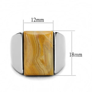 TK947 - High polished (no plating) Stainless Steel Ring with Semi-Precious Agate in Brown