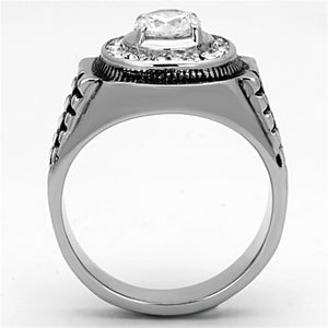 TK948 - High polished (no plating) Stainless Steel Ring with AAA Grade CZ  in Clear