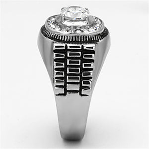TK948 - High polished (no plating) Stainless Steel Ring with AAA Grade CZ  in Clear