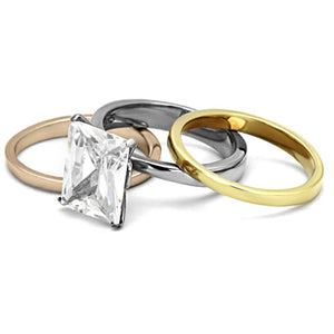 TK962 - Three Tone (IP Gold & IP Rose Gold & High Polished) Stainless Steel Ring with AAA Grade CZ  in Clear