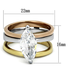 Load image into Gallery viewer, TK964 - Three Tone (IP Gold &amp; IP Rose Gold &amp; High Polished) Stainless Steel Ring with AAA Grade CZ  in Clear