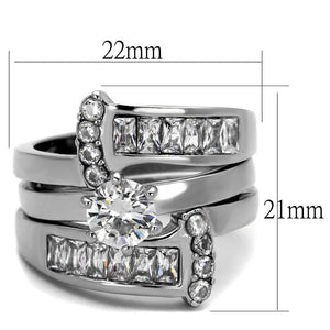 TK976 - High polished (no plating) Stainless Steel Ring with AAA Grade CZ  in Clear