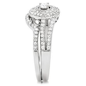 TS001 - Rhodium 925 Sterling Silver Ring with AAA Grade CZ  in Clear