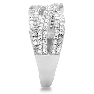 TS008 - Rhodium 925 Sterling Silver Ring with AAA Grade CZ  in Clear