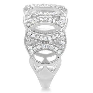 TS009 - Rhodium 925 Sterling Silver Ring with AAA Grade CZ  in Clear