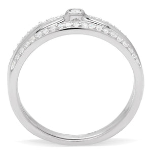 TS013 - Rhodium 925 Sterling Silver Ring with AAA Grade CZ  in Clear