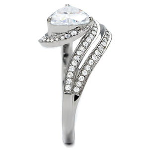 TS020 - Rhodium 925 Sterling Silver Ring with AAA Grade CZ  in Clear