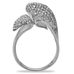TS032 - Rhodium 925 Sterling Silver Ring with AAA Grade CZ  in Clear