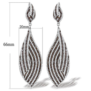 TS033 - Rhodium 925 Sterling Silver Earrings with Assorted  in Brown