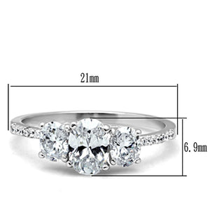 TS049 - Rhodium 925 Sterling Silver Ring with AAA Grade CZ  in Clear