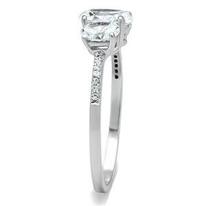 TS049 - Rhodium 925 Sterling Silver Ring with AAA Grade CZ  in Clear