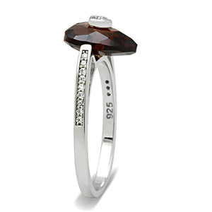 TS051 - Rhodium 925 Sterling Silver Ring with AAA Grade CZ  in Brown