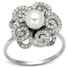 Load image into Gallery viewer, TS070 - Rhodium 925 Sterling Silver Ring with Synthetic Pearl in White
