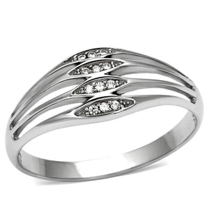 TS072 - Rhodium 925 Sterling Silver Ring with AAA Grade CZ  in Clear
