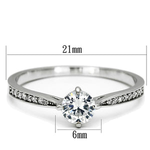 TS079 - Rhodium 925 Sterling Silver Ring with AAA Grade CZ  in Clear