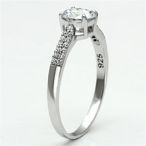 TS080 - Rhodium 925 Sterling Silver Ring with AAA Grade CZ  in Clear