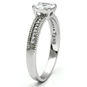 TS081 - Rhodium 925 Sterling Silver Ring with AAA Grade CZ  in Clear