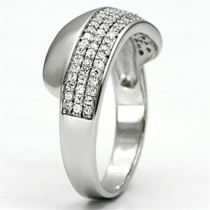 TS089 - Rhodium 925 Sterling Silver Ring with AAA Grade CZ  in Clear