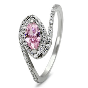 TS101 - Rhodium 925 Sterling Silver Ring with AAA Grade CZ  in Rose