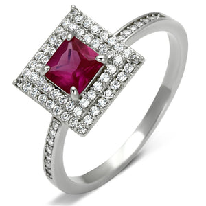 TS102 - Rhodium 925 Sterling Silver Ring with Synthetic Corundum in Ruby