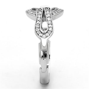 TS105 - Rhodium 925 Sterling Silver Ring with AAA Grade CZ  in Clear