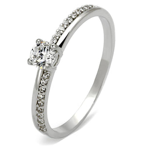 TS112 - Rhodium 925 Sterling Silver Ring with AAA Grade CZ  in Clear