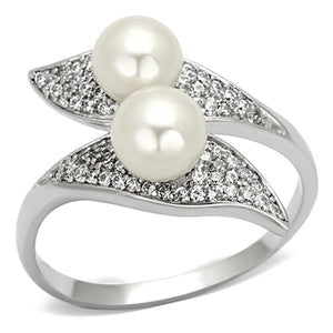 TS124 - Rhodium 925 Sterling Silver Ring with Synthetic Pearl in Citrine Yellow