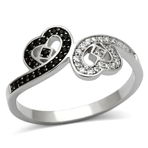 TS125 - Rhodium 925 Sterling Silver Ring with AAA Grade CZ  in Black Diamond