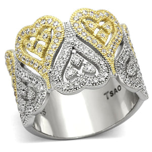 TS126 - Gold+Rhodium 925 Sterling Silver Ring with AAA Grade CZ  in Champagne