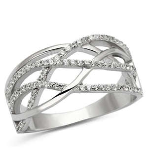 TS134 - Rhodium 925 Sterling Silver Ring with AAA Grade CZ  in Clear
