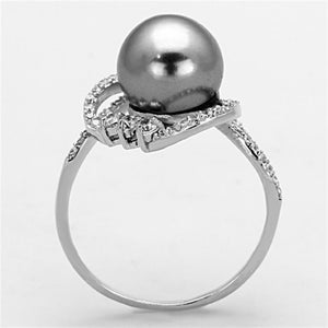 TS153 - Rhodium 925 Sterling Silver Ring with Synthetic Pearl in Gray