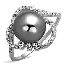 Load image into Gallery viewer, TS153 - Rhodium 925 Sterling Silver Ring with Synthetic Pearl in Gray
