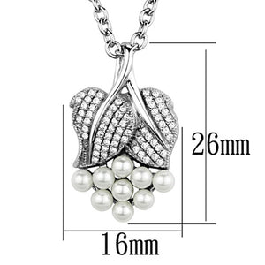 TS165 - Rhodium 925 Sterling Silver Chain Pendant with Synthetic Pearl in White