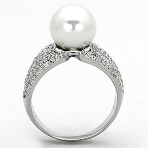 TS169 - Rhodium 925 Sterling Silver Ring with Synthetic Pearl in White