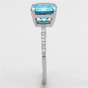 TS178 - Rhodium 925 Sterling Silver Ring with Cubic  in Sea Blue