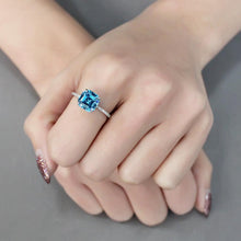 Load image into Gallery viewer, TS178 - Rhodium 925 Sterling Silver Ring with Cubic  in Sea Blue