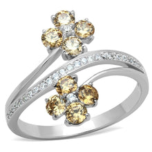 Load image into Gallery viewer, TS181 - Rhodium 925 Sterling Silver Ring with AAA Grade CZ  in Champagne