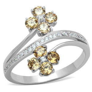 TS181 - Rhodium 925 Sterling Silver Ring with AAA Grade CZ  in Champagne