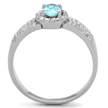 Load image into Gallery viewer, TS184 - Rhodium 925 Sterling Silver Ring with AAA Grade CZ  in Sea Blue