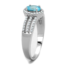 Load image into Gallery viewer, TS184 - Rhodium 925 Sterling Silver Ring with AAA Grade CZ  in Sea Blue