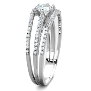 TS185 - Rhodium 925 Sterling Silver Ring with AAA Grade CZ  in Clear
