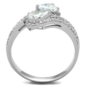 TS186 - Rhodium 925 Sterling Silver Ring with AAA Grade CZ  in Clear