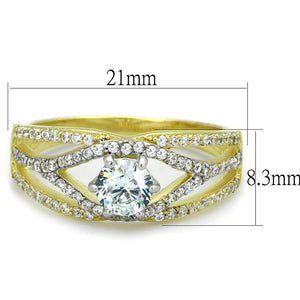 TS200 - Gold+Rhodium 925 Sterling Silver Ring with AAA Grade CZ  in Clear