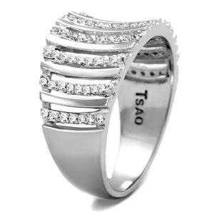 TS211 - Rhodium 925 Sterling Silver Ring with AAA Grade CZ  in Clear